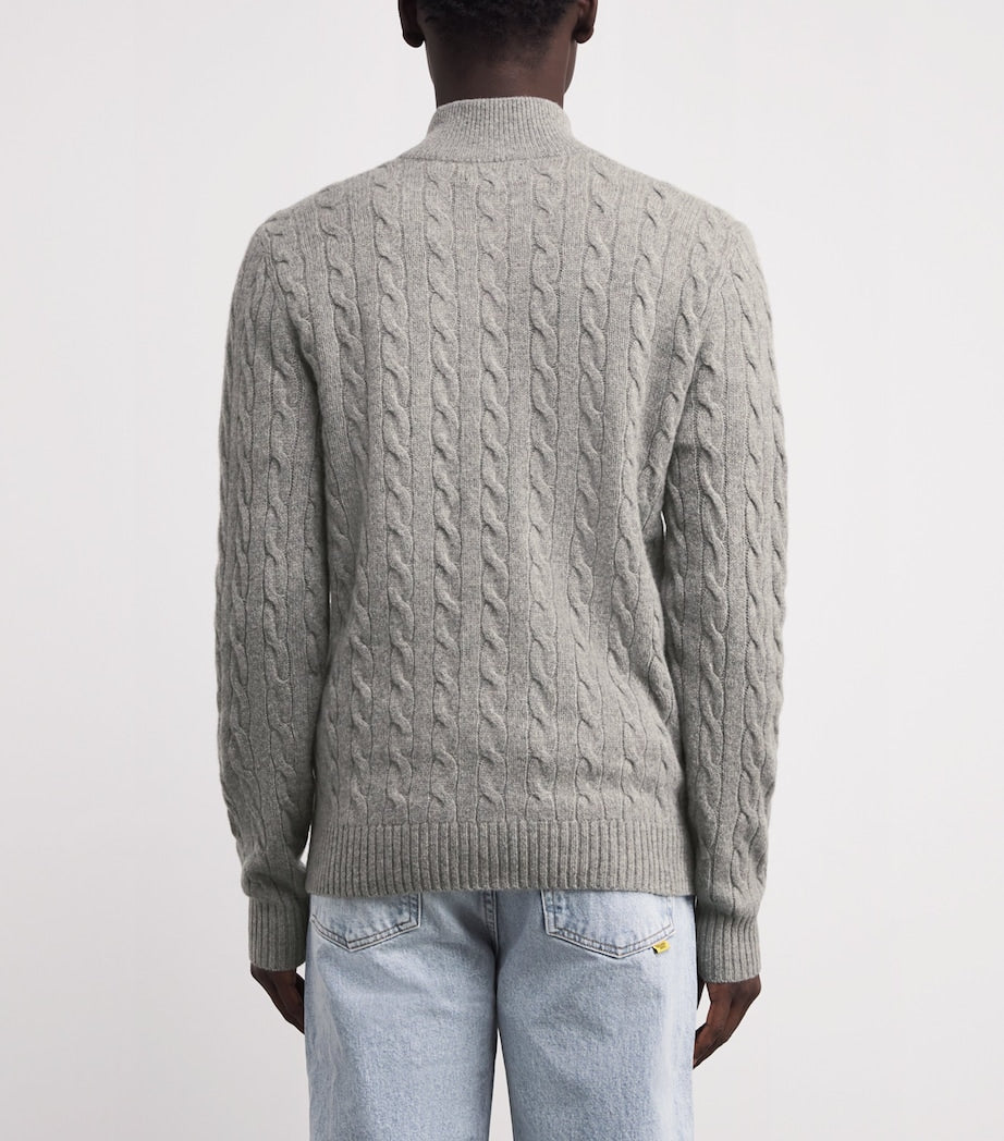 Polo Ralph Lauren Grey Wool-Cashmere Quarter-Zip Sweater