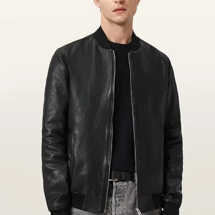 AllSaints яке бомбър мъжки от кожа MORTEN