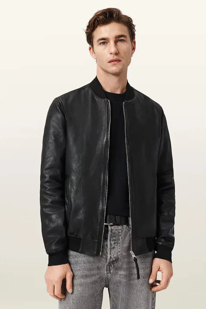 AllSaints яке бомбър мъжки от кожа MORTEN