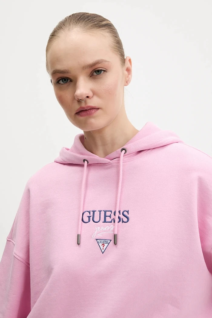 Guess Jeans kadın pamuklu kapüşonlu sweatshirt