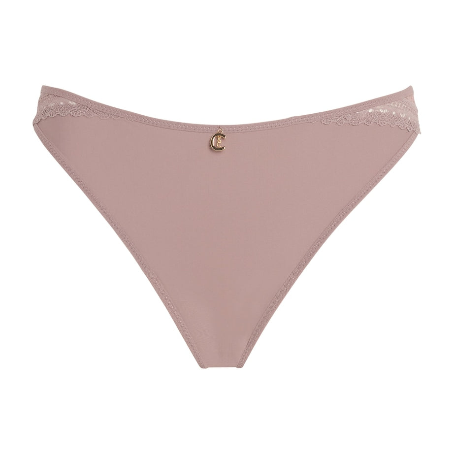 Lace-Trim Romance Tanga 0PK MINK