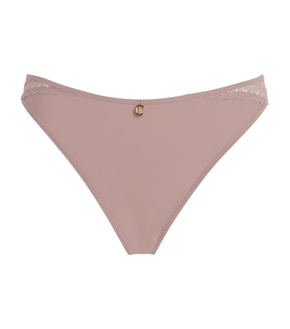 Lace-Trim Romance Tanga 0PK MINK