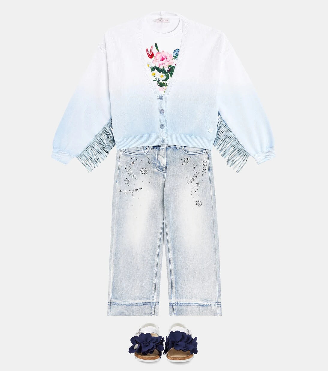 Monnalisa - Fringed ombré cotton cardigan
