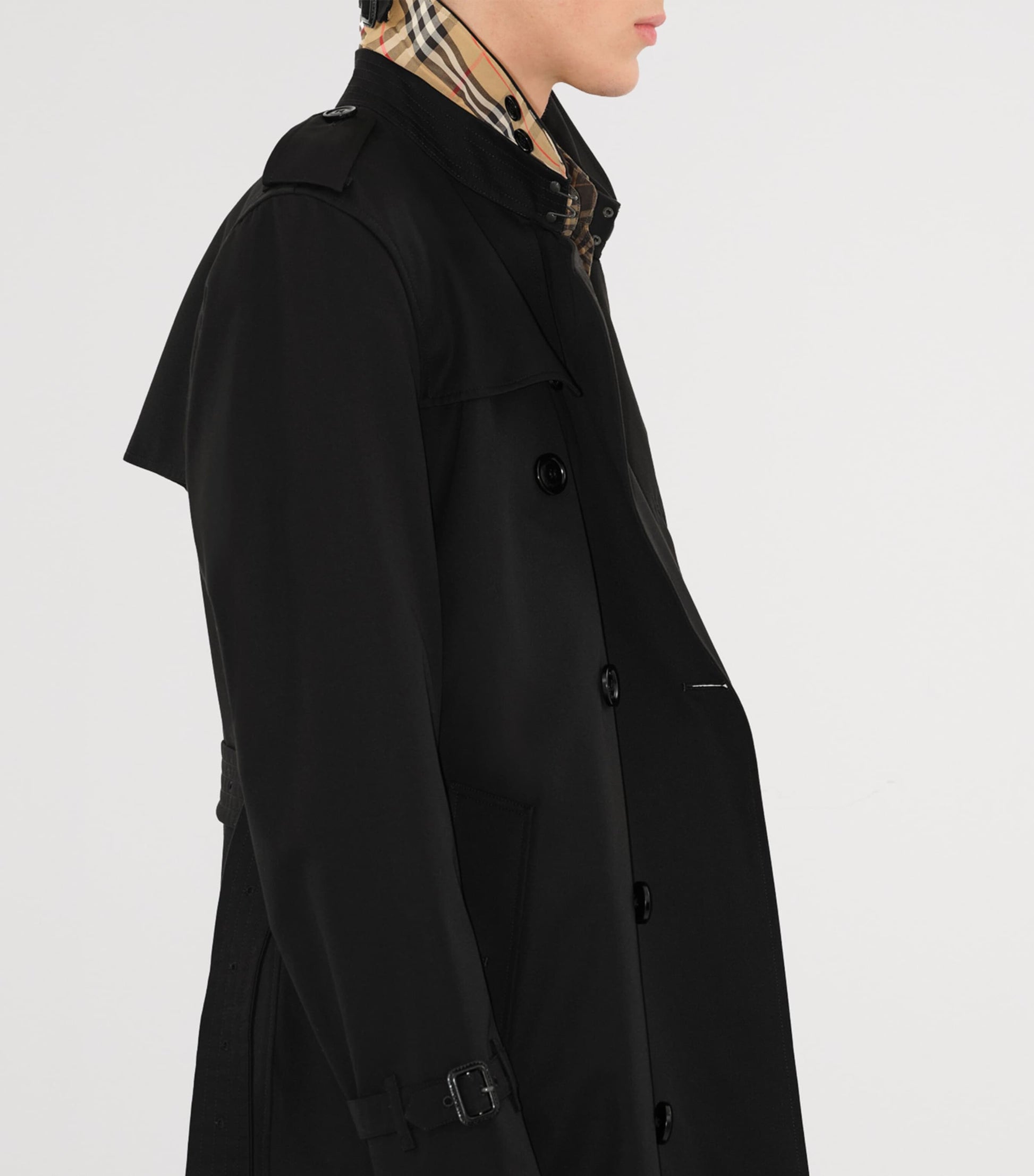 Burberry Black Mid-Length Kensington Heritage Trench Coat
