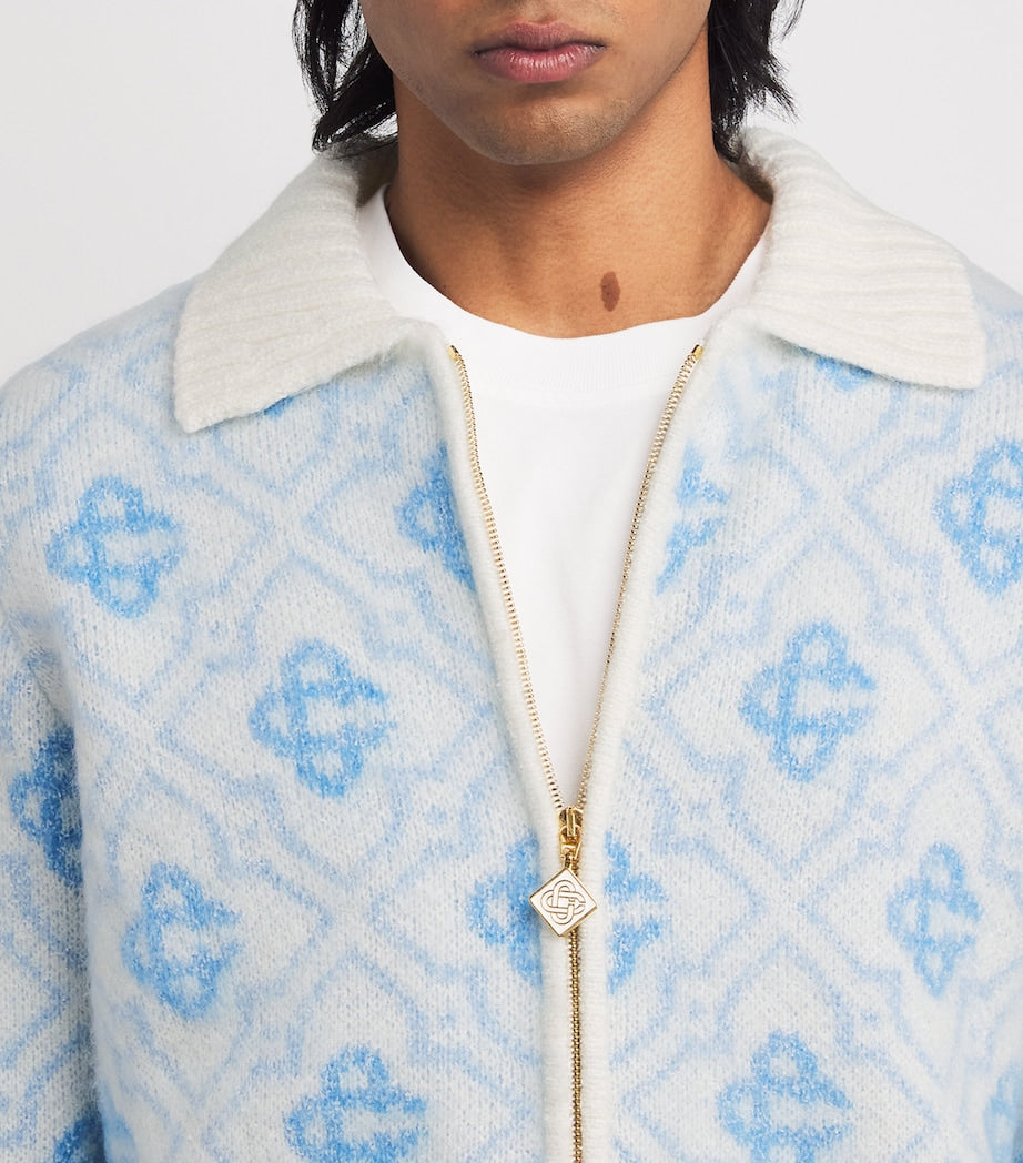 Casablanca White Merino Wool Zip-Up Cardigan