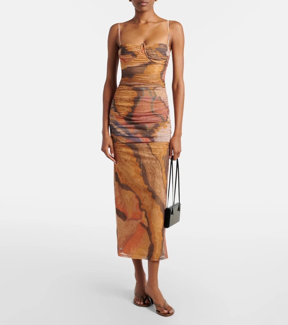 SIR - Draped printed mesh midi dress