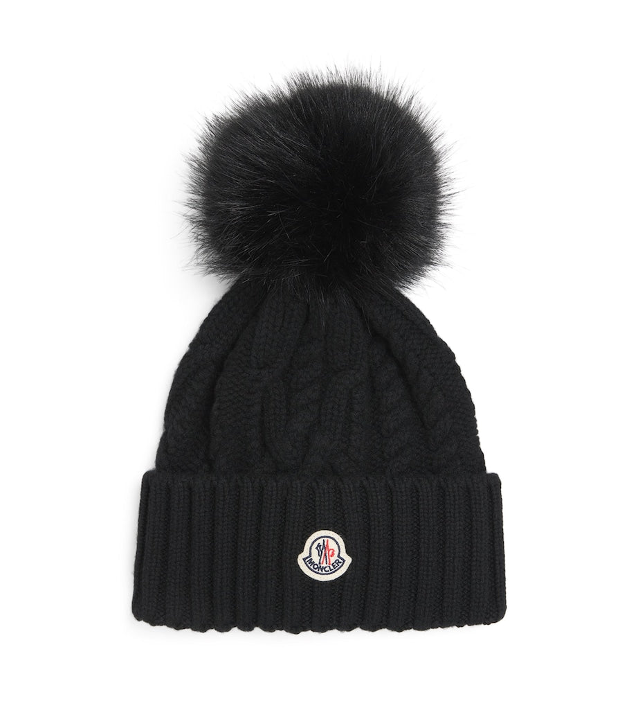 Black Virgin Wool-Cashmere Pom-Pom Beanie