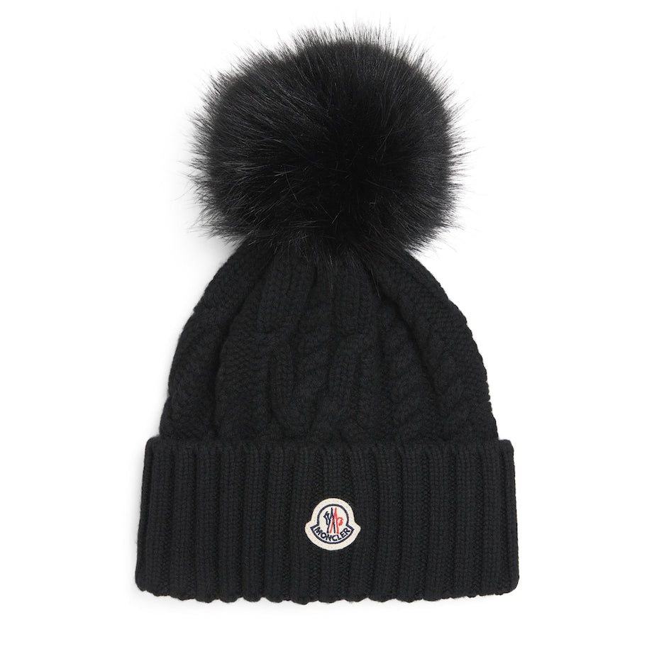 Black Virgin Wool-Cashmere Pom-Pom Beanie