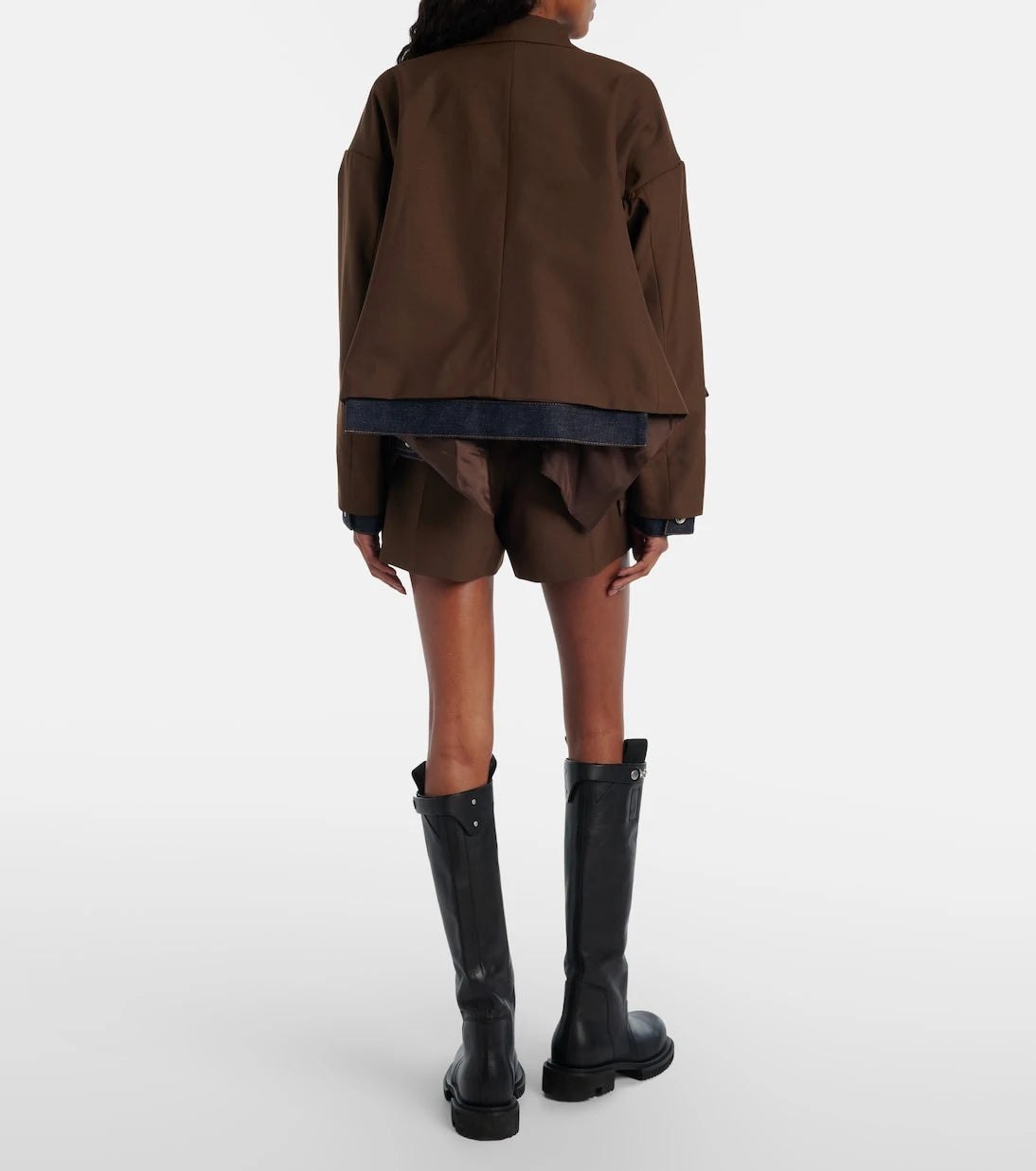 Sacai - Belted satin-trimmed shorts