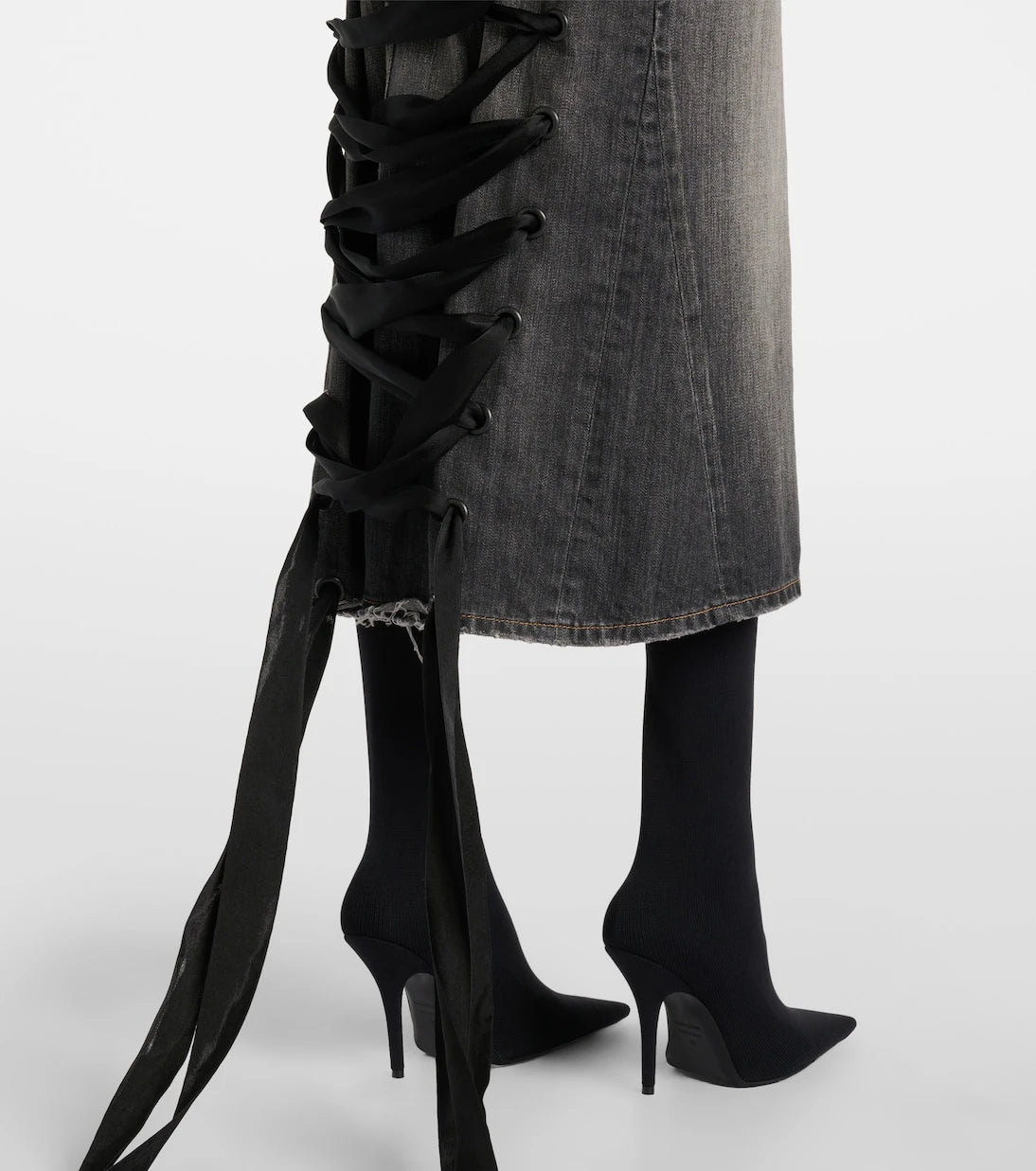 Balenciaga - Lace-up denim pencil skirt