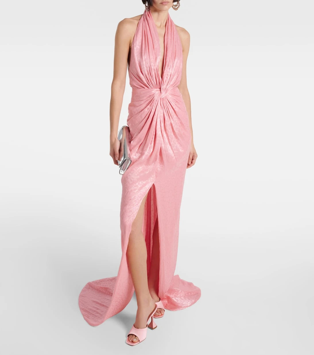 Costarellos - Joa draped metallic georgette gown