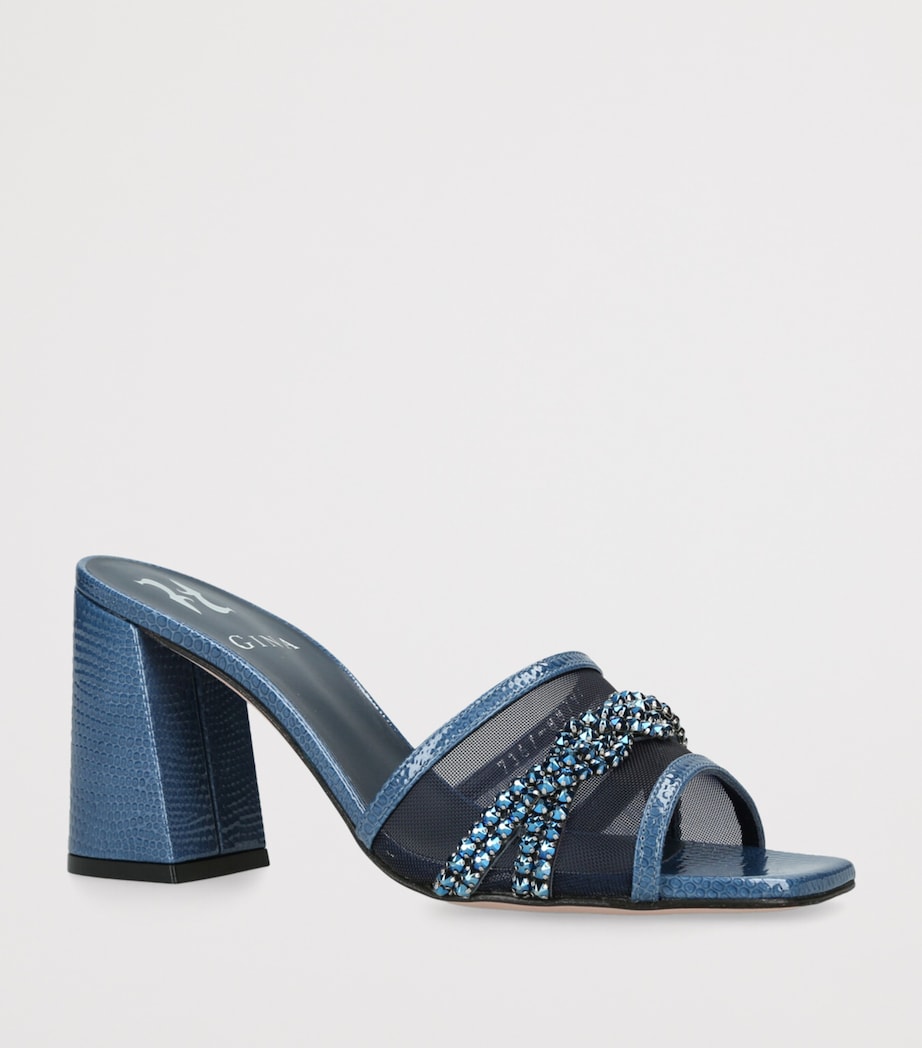 Navy Leather Snake-Embossed Embellished Loire Mules 85