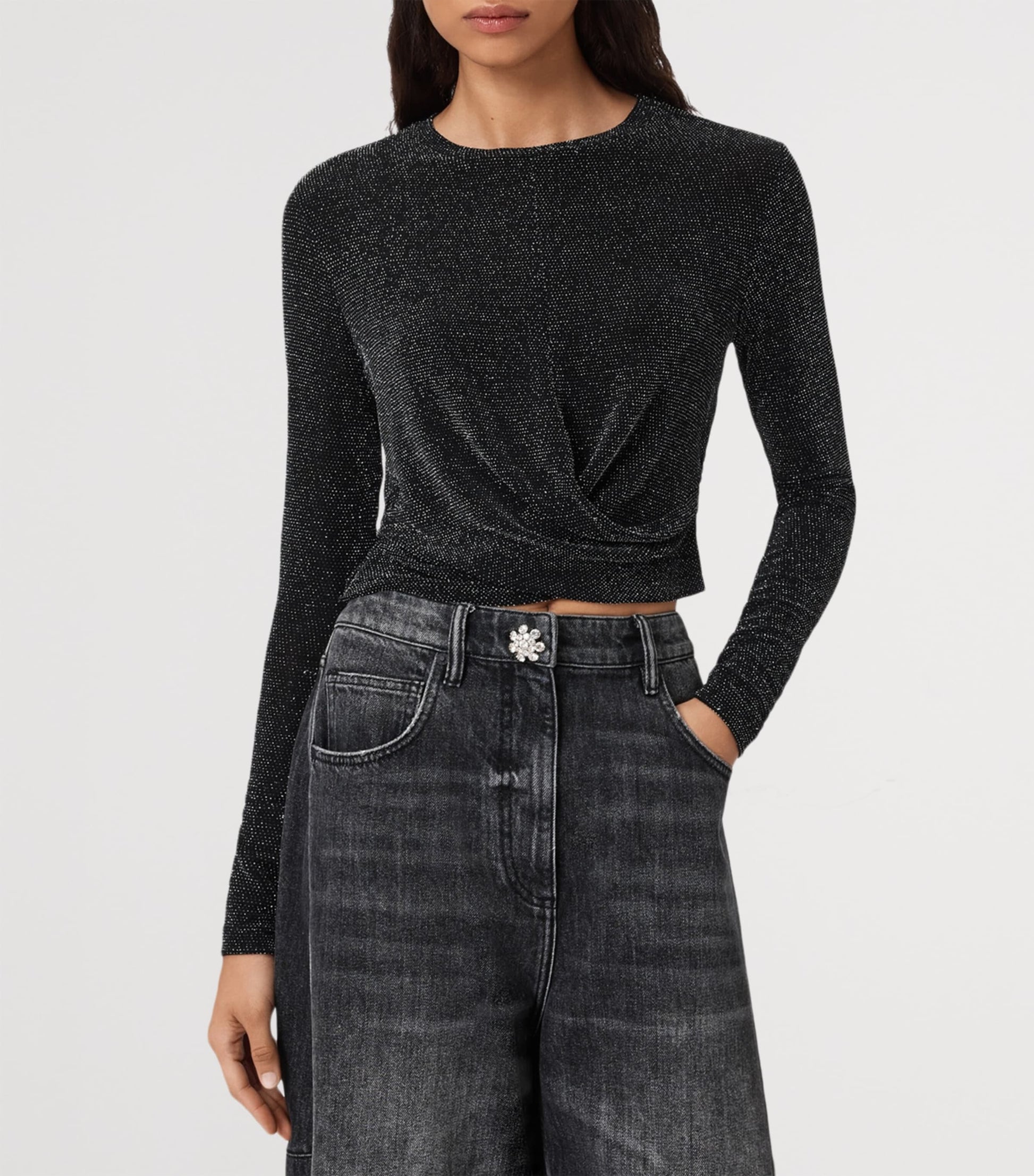 AllSaints Grey Metallic Skylar Crop Top