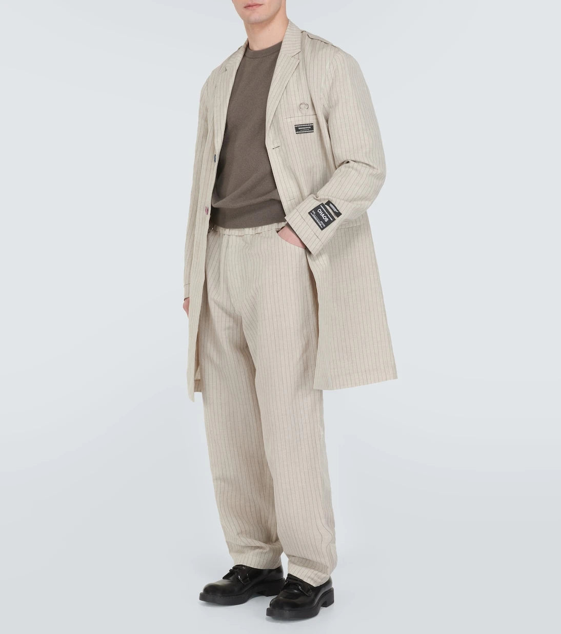 Undercover - Pinstripe wool and linen wide-leg pants