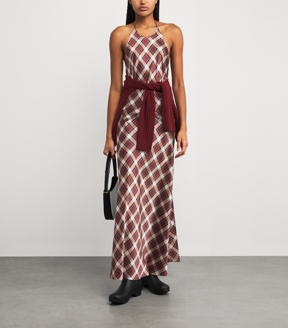 DÔEN Multi Silk Plaid Maxime Maxi Dress