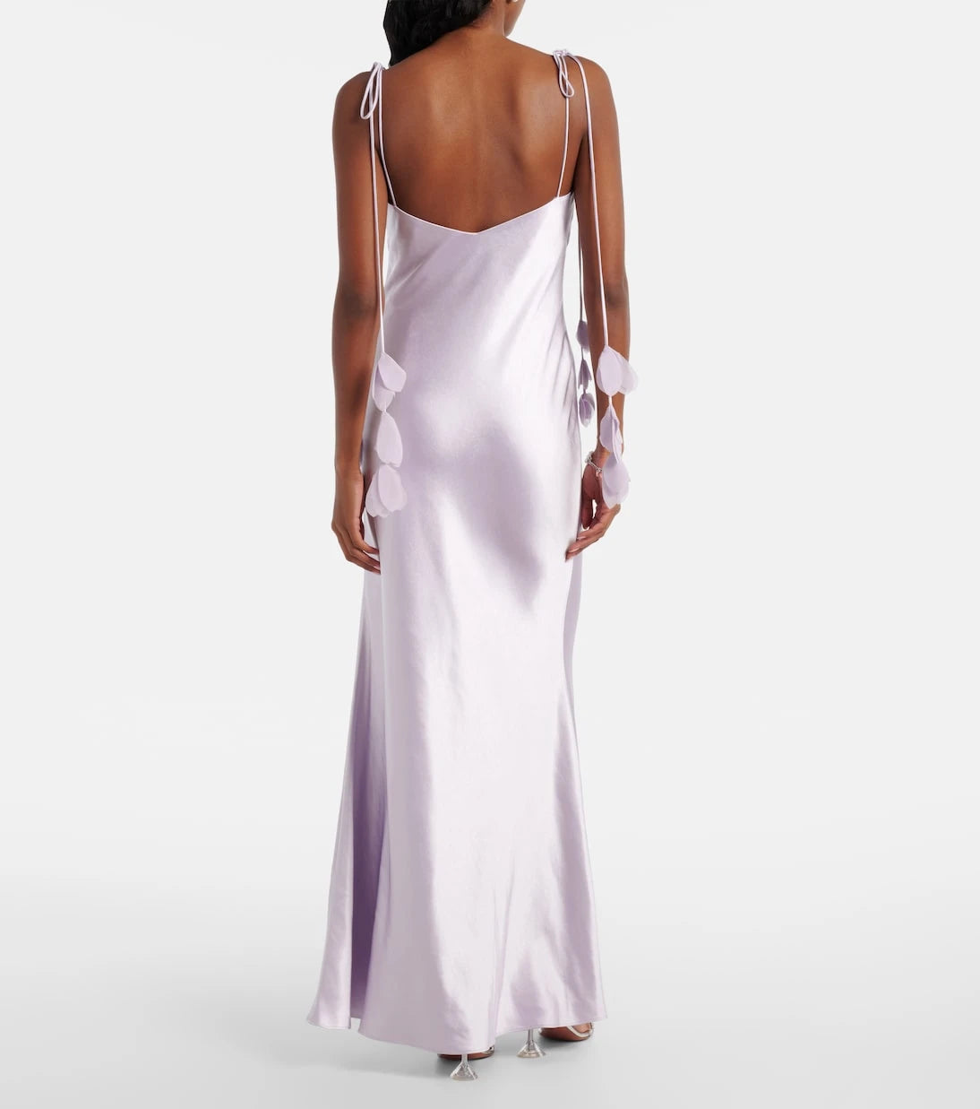 Self-Portrait - Floral-appliqué satin maxi dress