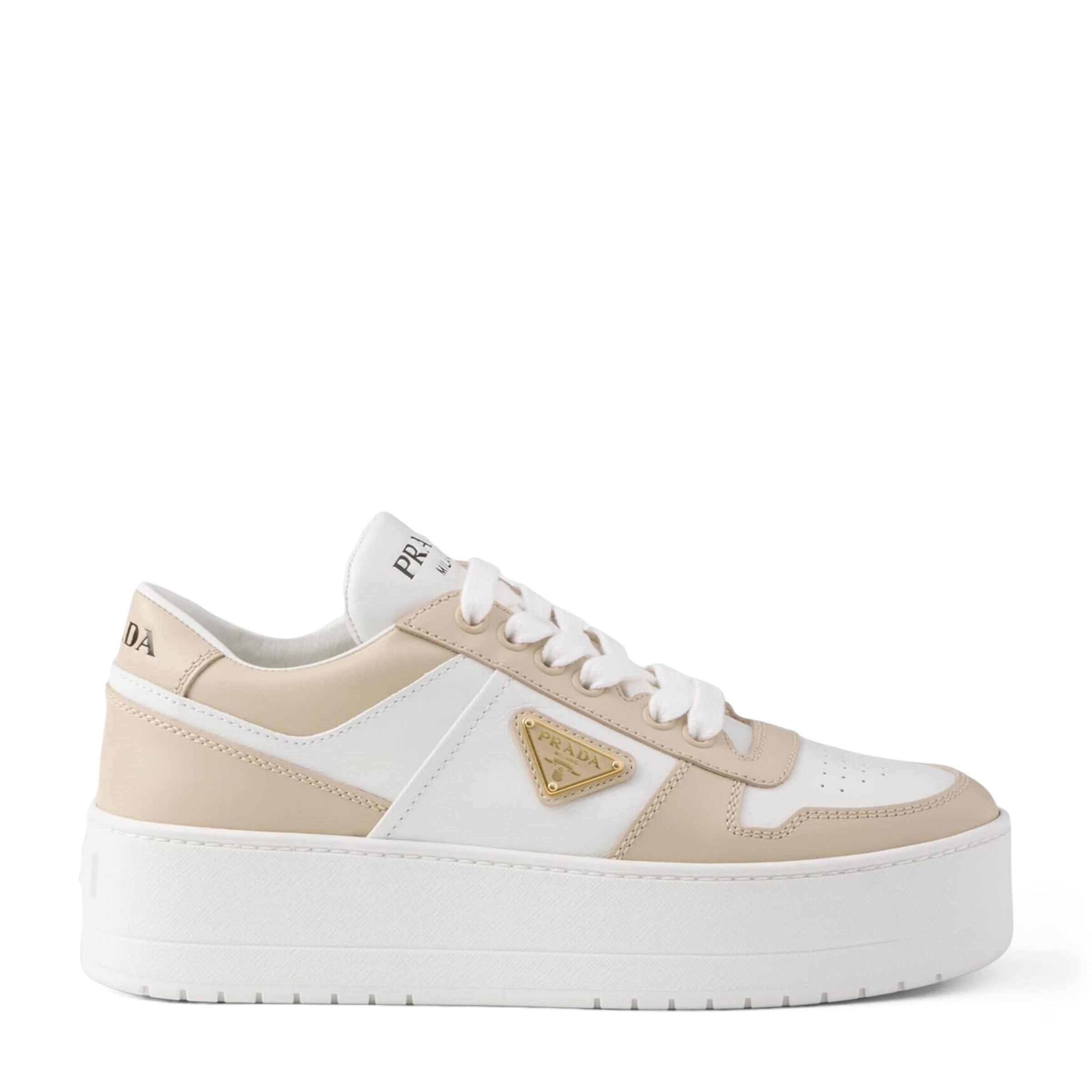 Prada White Leather Platform Downtown Sneakers 50
