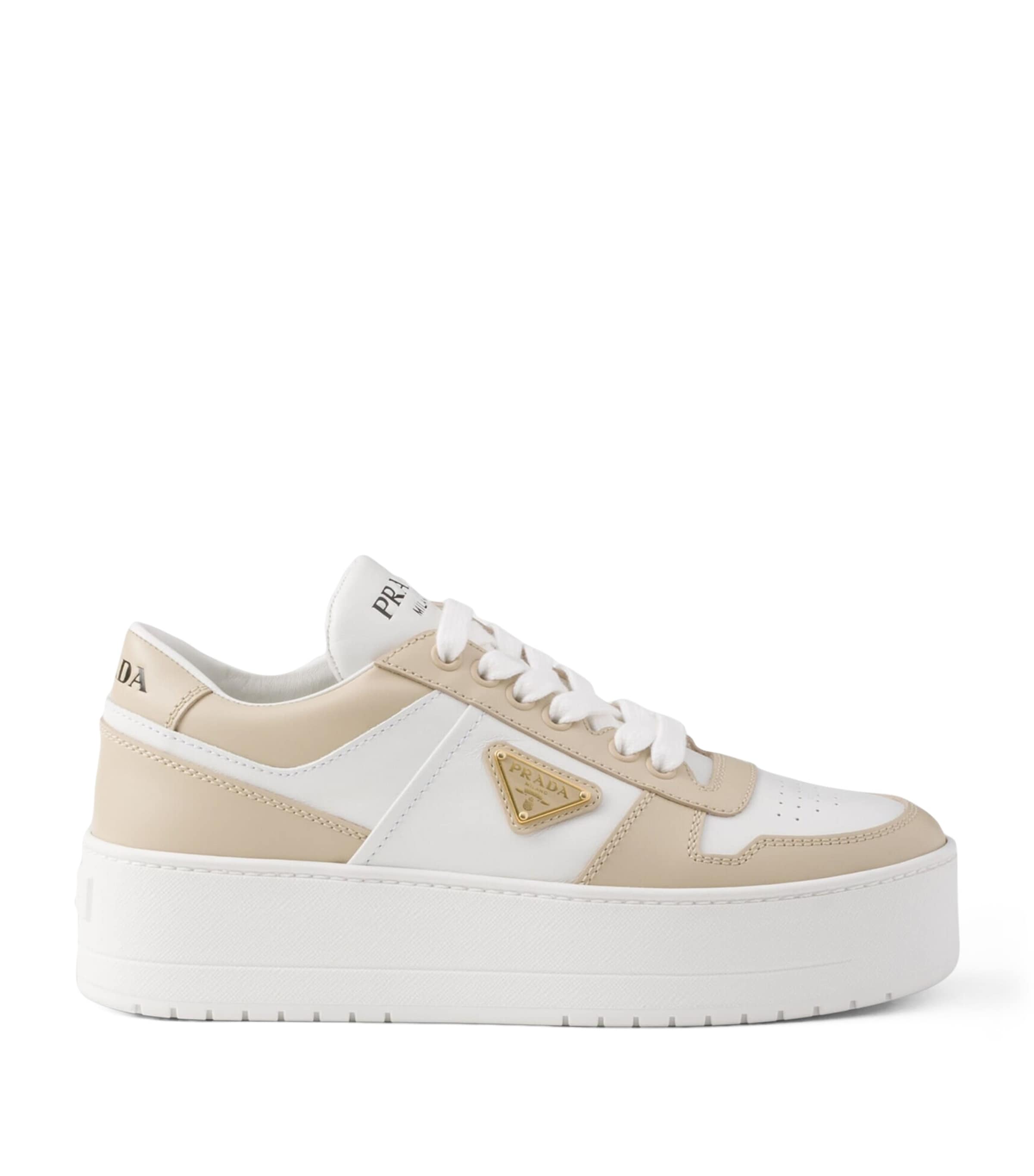 Prada White Leather Platform Downtown Sneakers 50