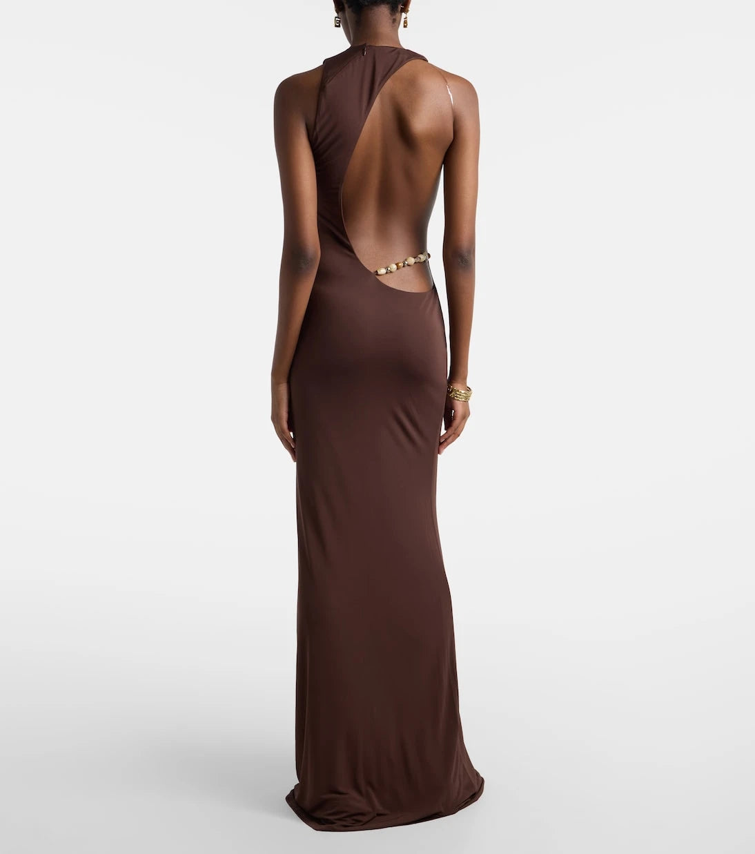 De La Vali - Maha beaded open-back jersey gown