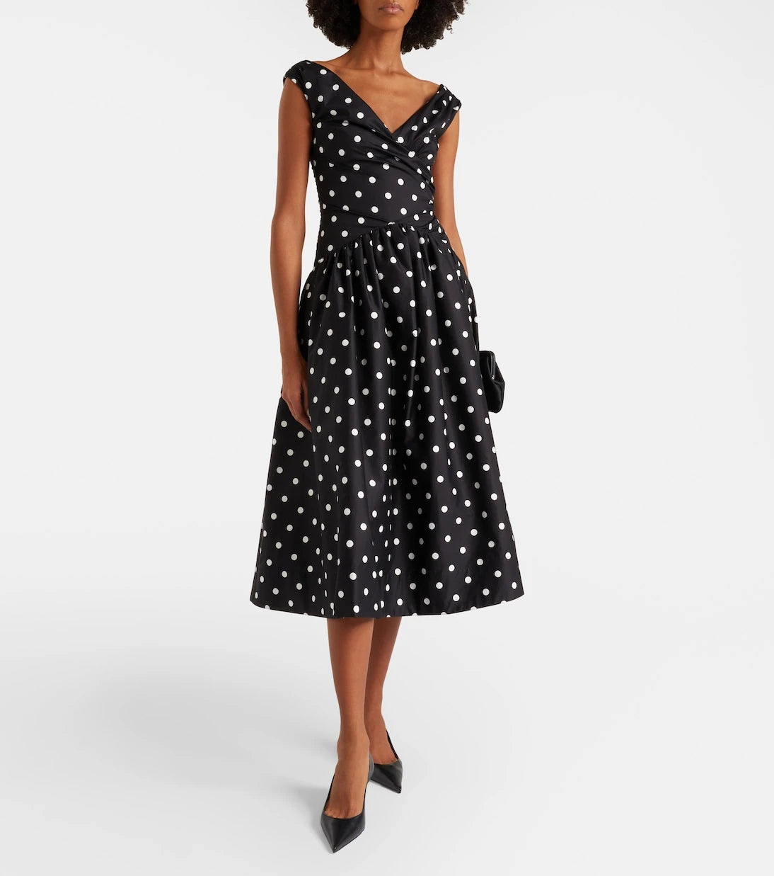 Self-Portrait - Polka-dot off-shoulder cotton midi dress