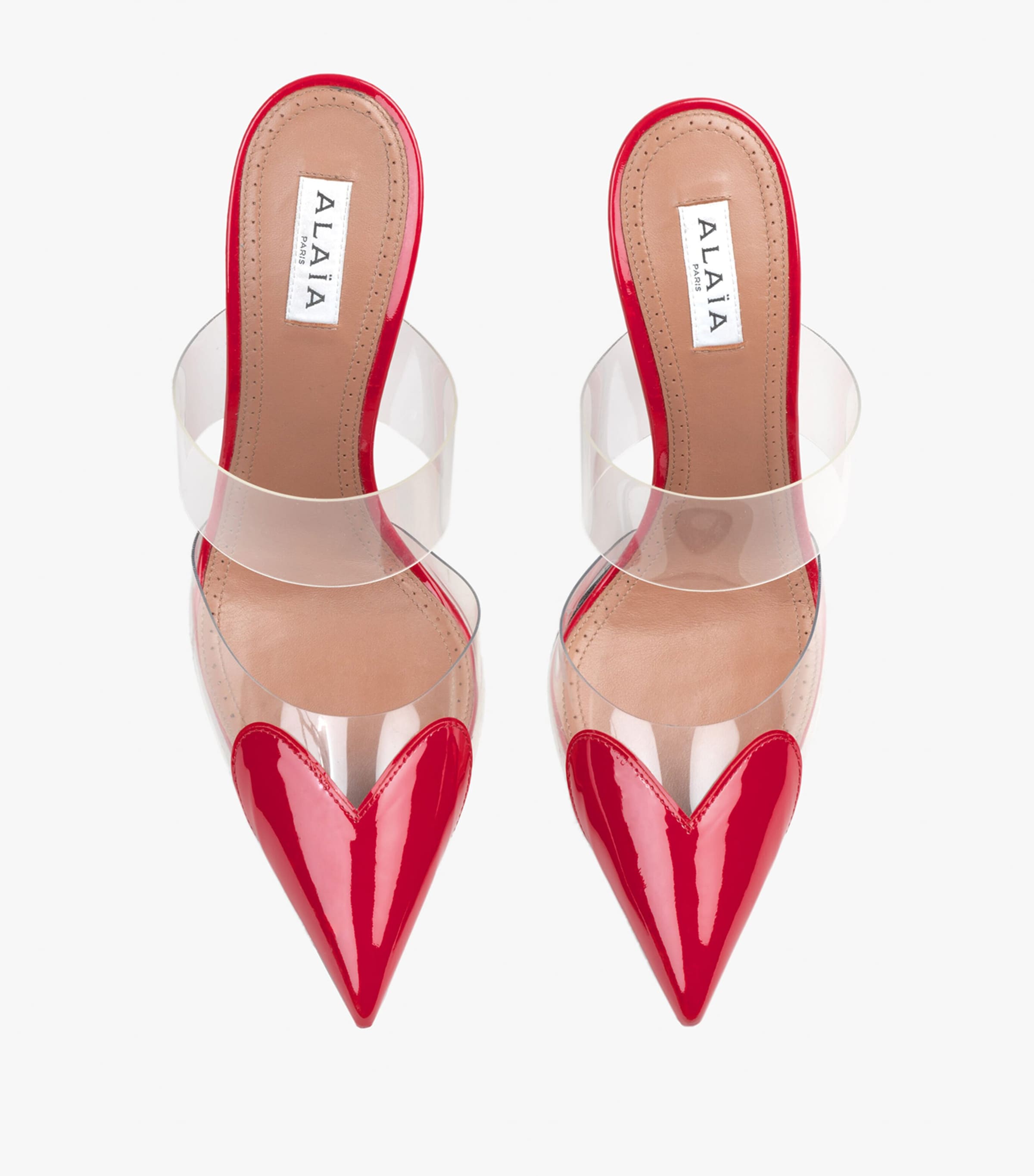 Alaïa Red Patent Leather Le Coeur Mules 90