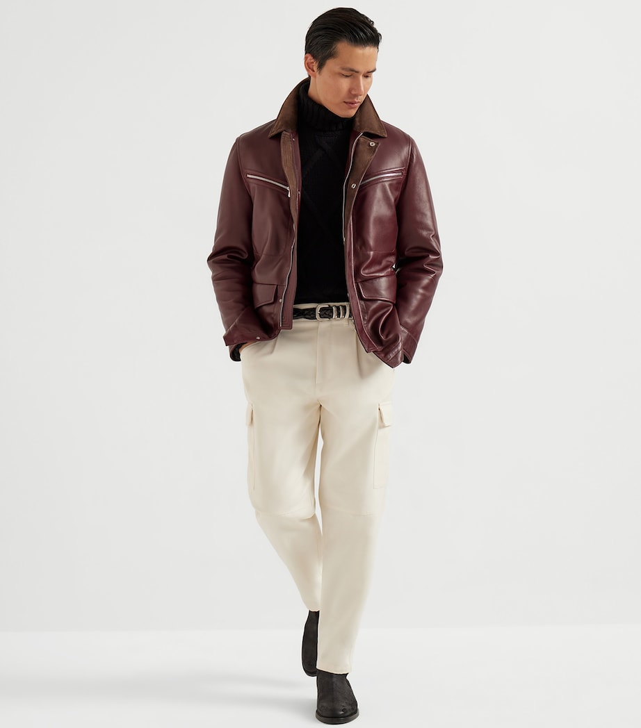 Red Leather-Suede Padded Jacket