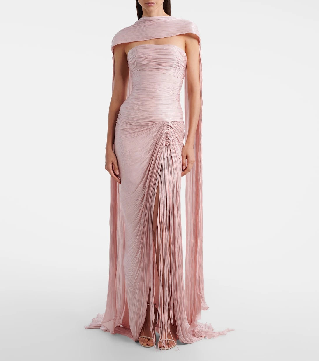 Marmar Halim - Draped pleated scarf-detail bustier gown