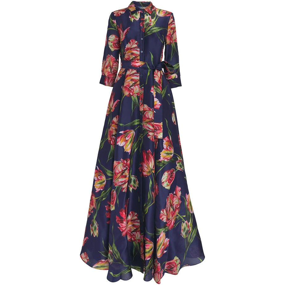 Carolina Herrera Navy Silk Floral Trench Gown