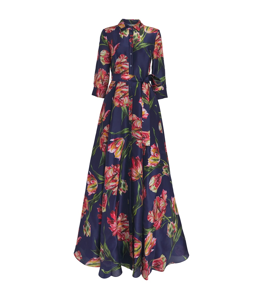 Carolina Herrera Navy Silk Floral Trench Gown