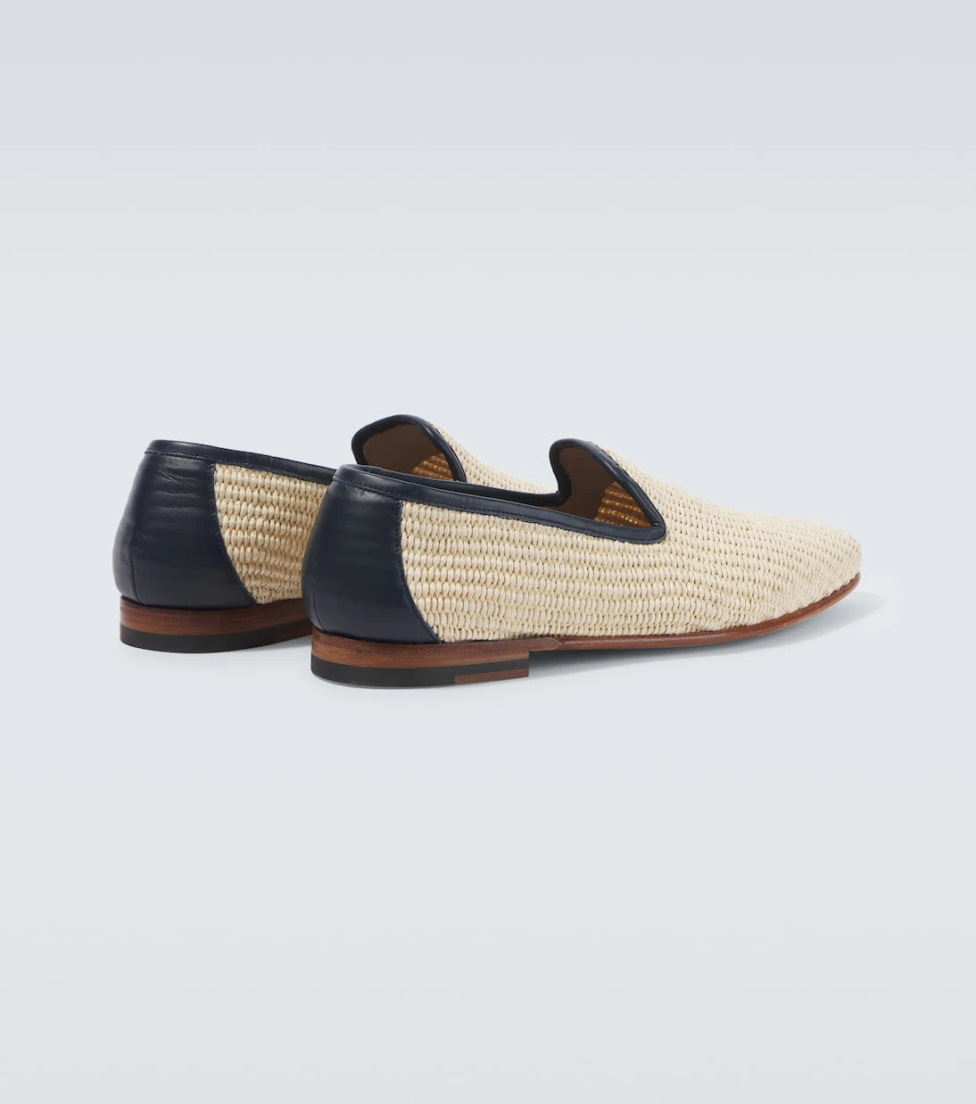 Manolo Blahnik - Mario deri şeritli rafya görünümlü loafer ayakkabı