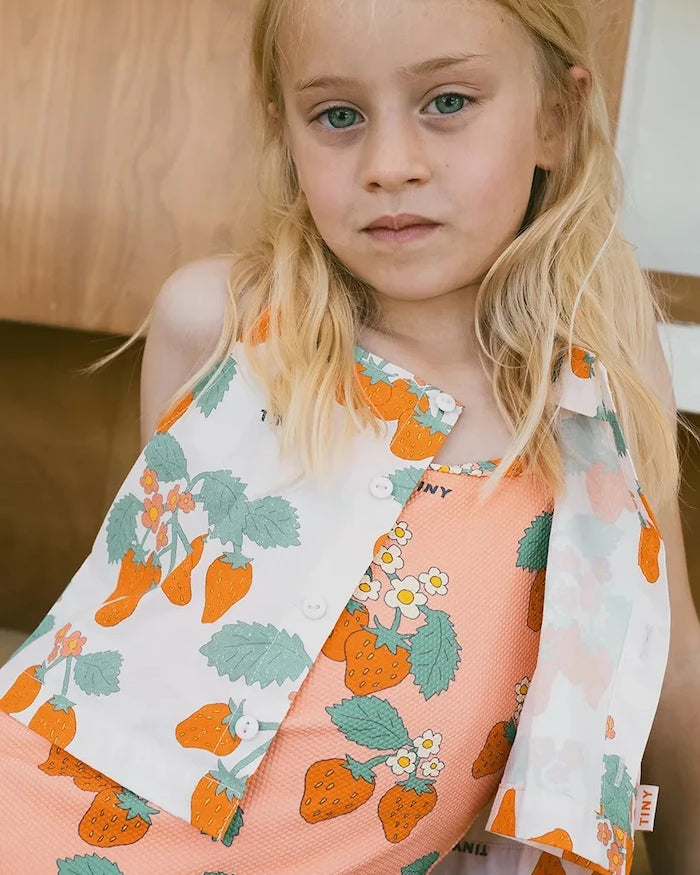 Tinycottons STRAWBERRIES WOVEN CROP TOP Çocuk Pamuklu Üst