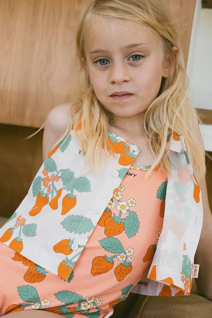 Tinycottons STRAWBERRIES WOVEN CROP TOP Çocuk Pamuklu Üst