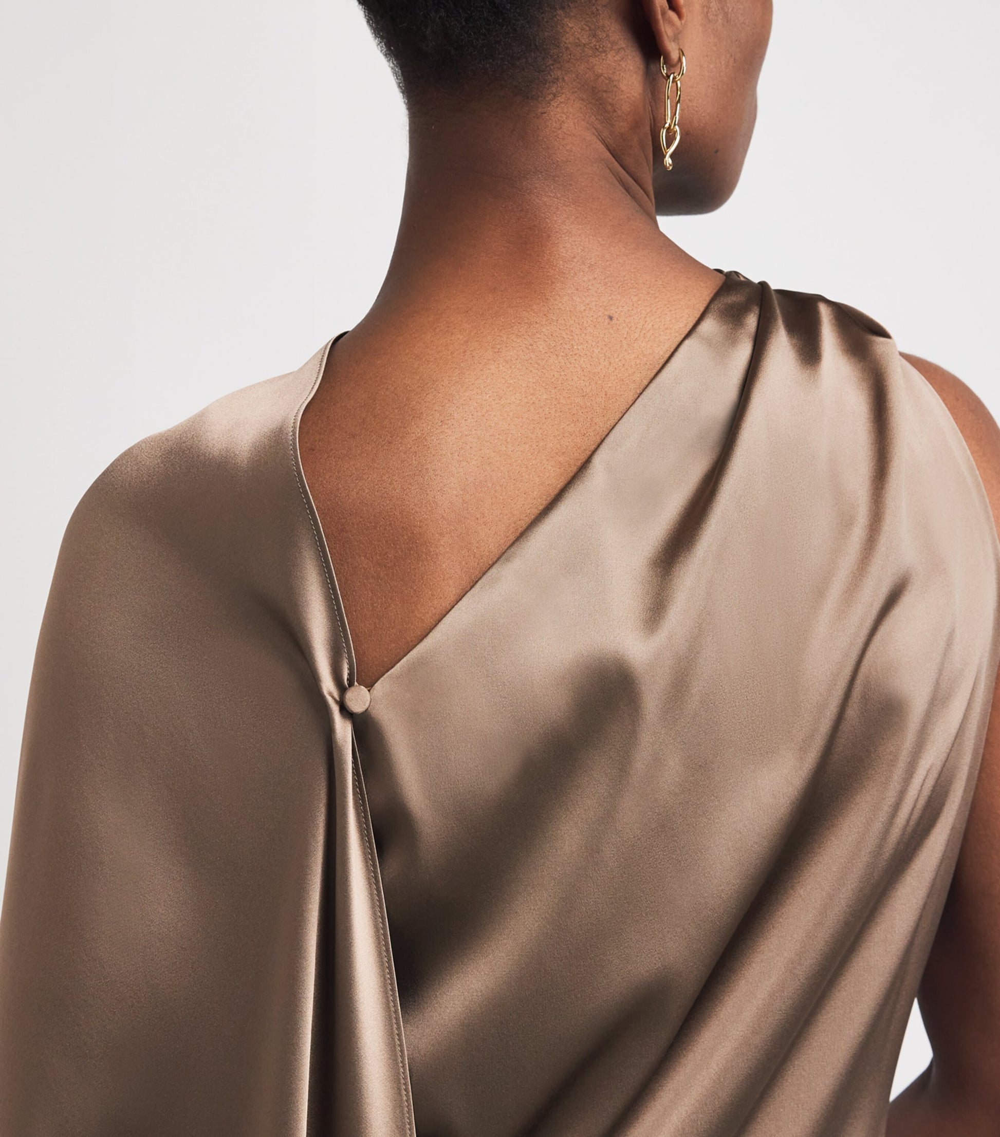 Max Mara Brown Silk One-Shoulder Maxi Dress