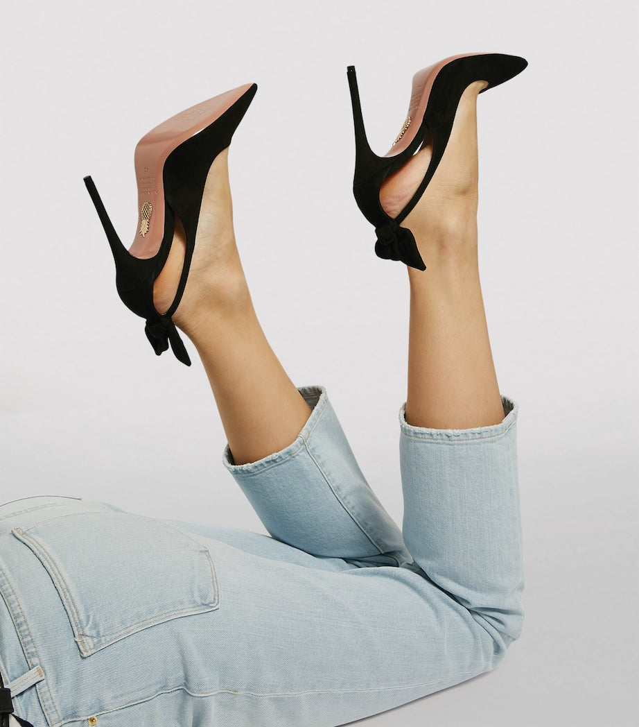 Aquazzura Black Suede Bow Tie Pumps 105