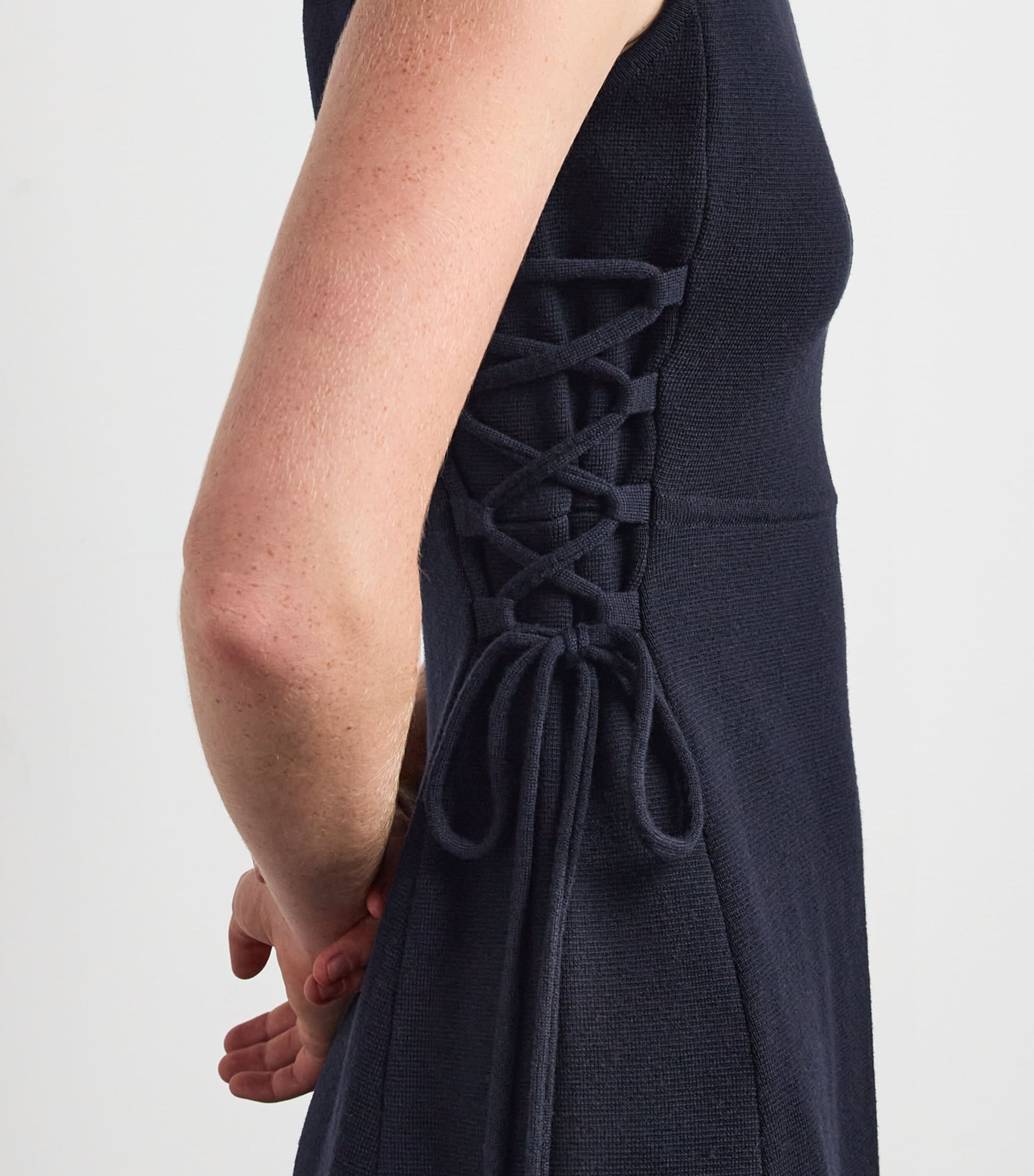 Max Mara Blue Virgin Wool Drawstring Midi Dress