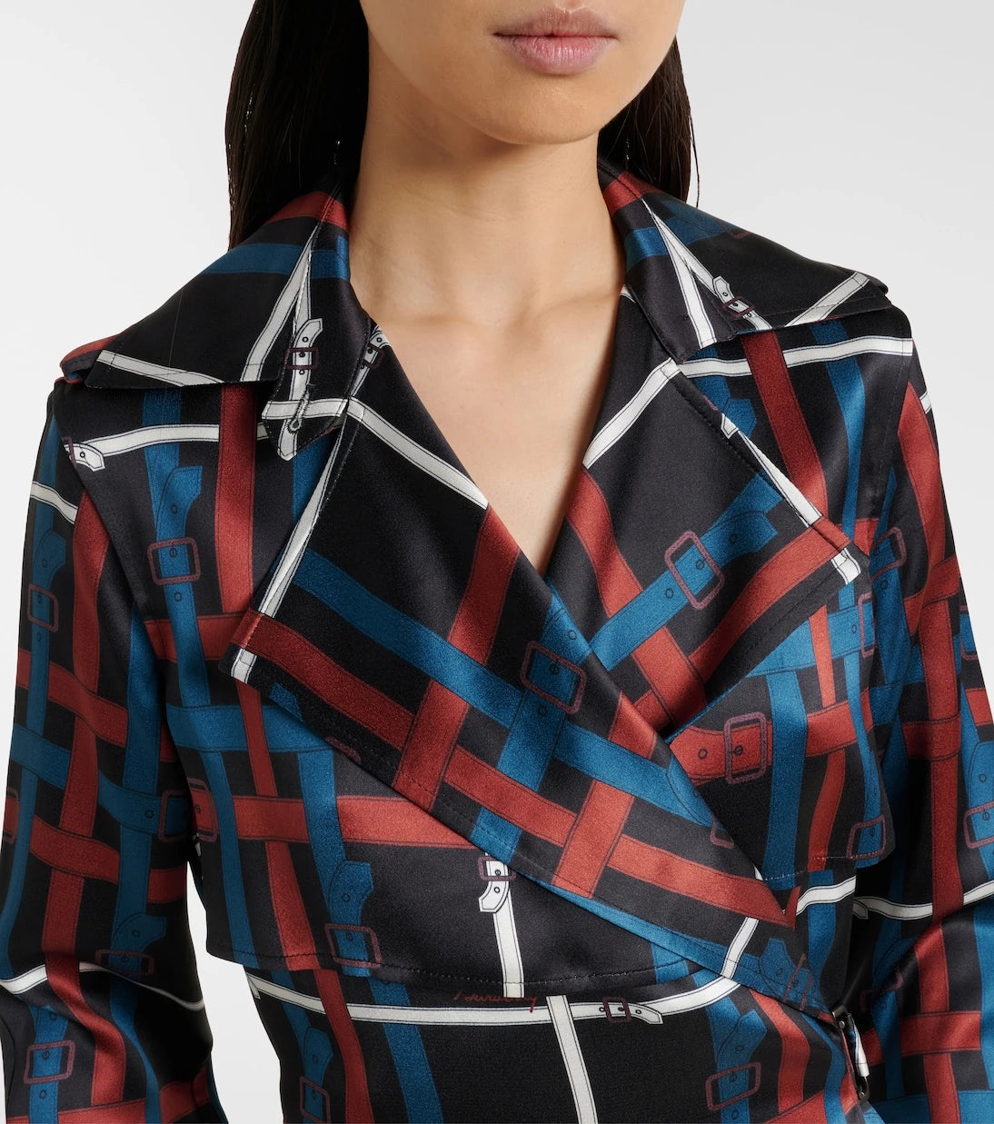 Burberry - فستان كريب بتصميم لفّ منقوش بحزام