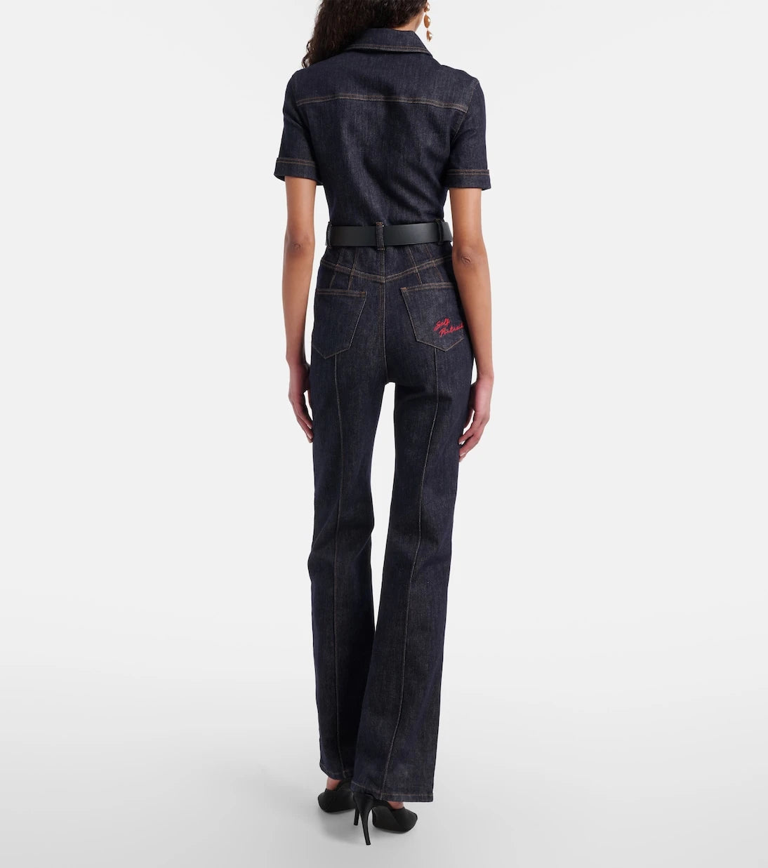 Self-Portrait - Belted denim jumpsuit