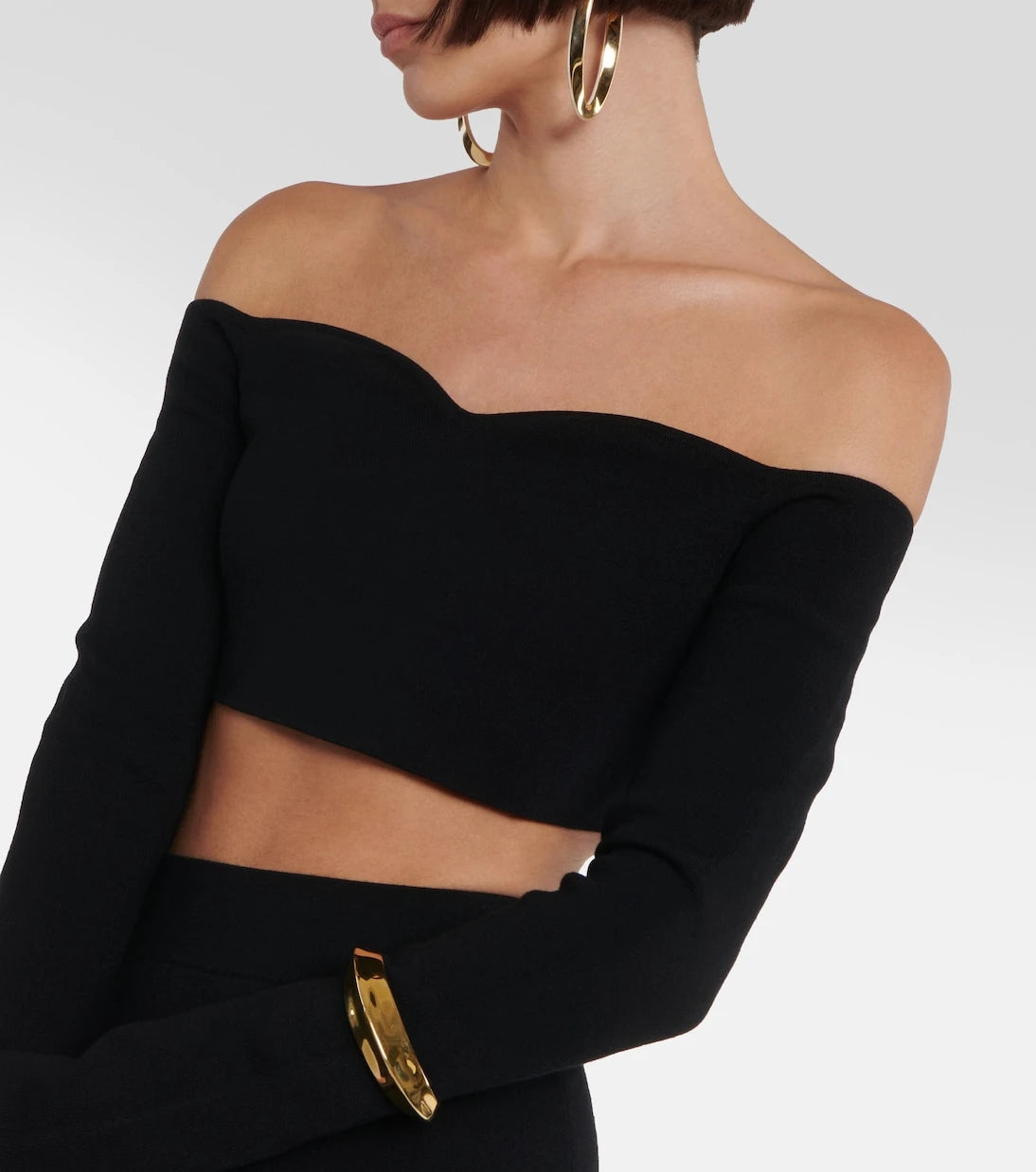 Nina Ricci - بلوزة قصيرة مكشوفة الأكتاف من مزيج الصوف