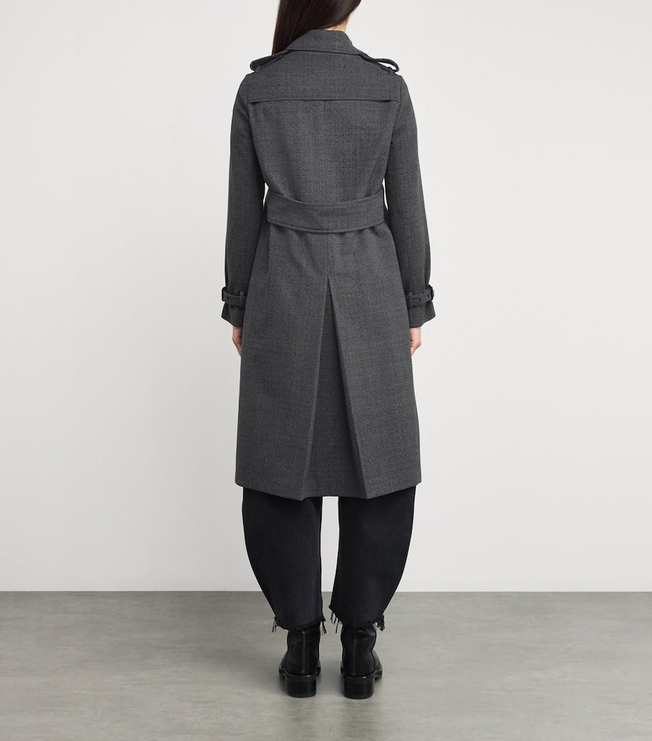 Rhinestone-Embellished Check Trench Coat