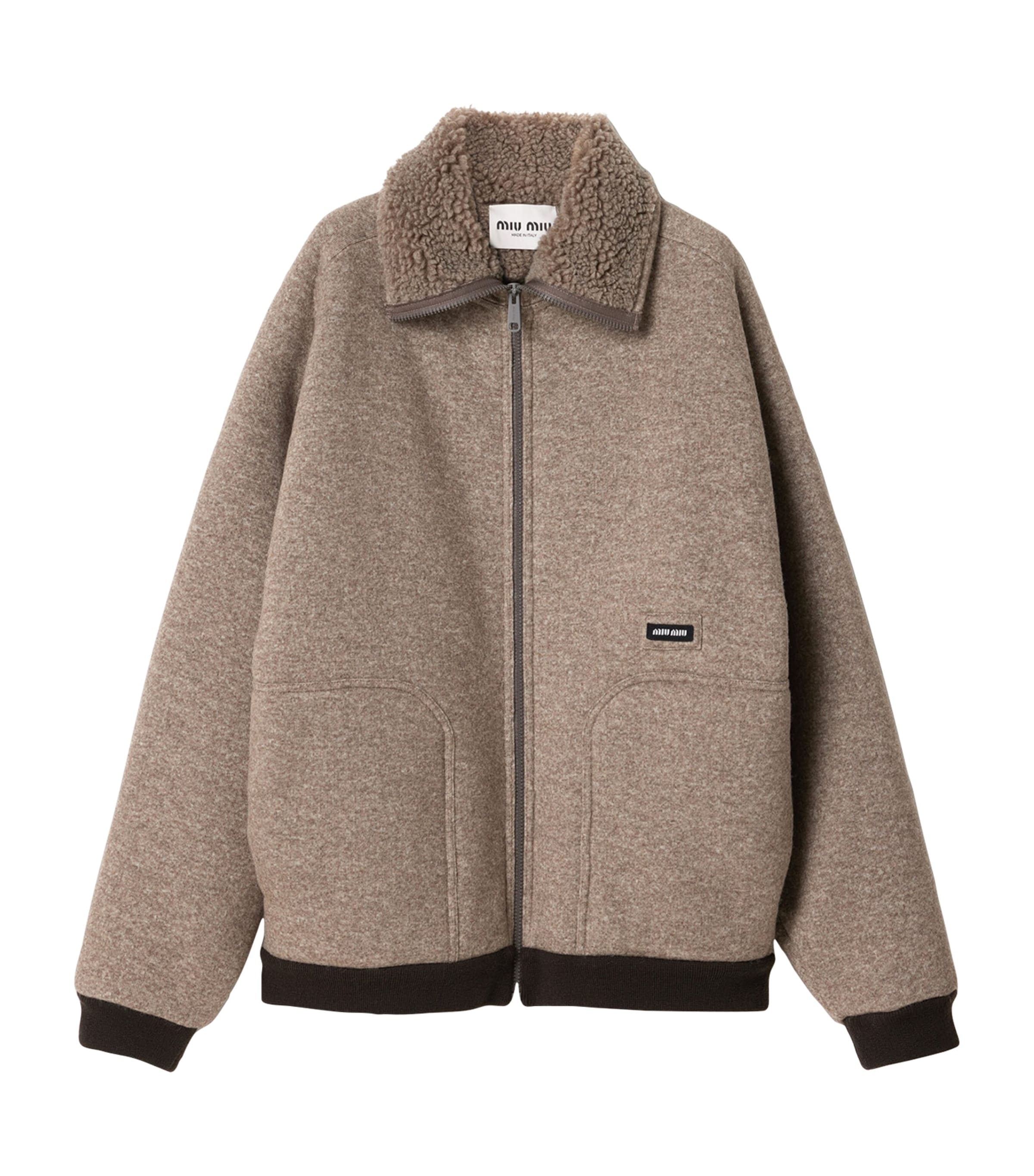 Neutral Faux Shearling-Trim Jacket