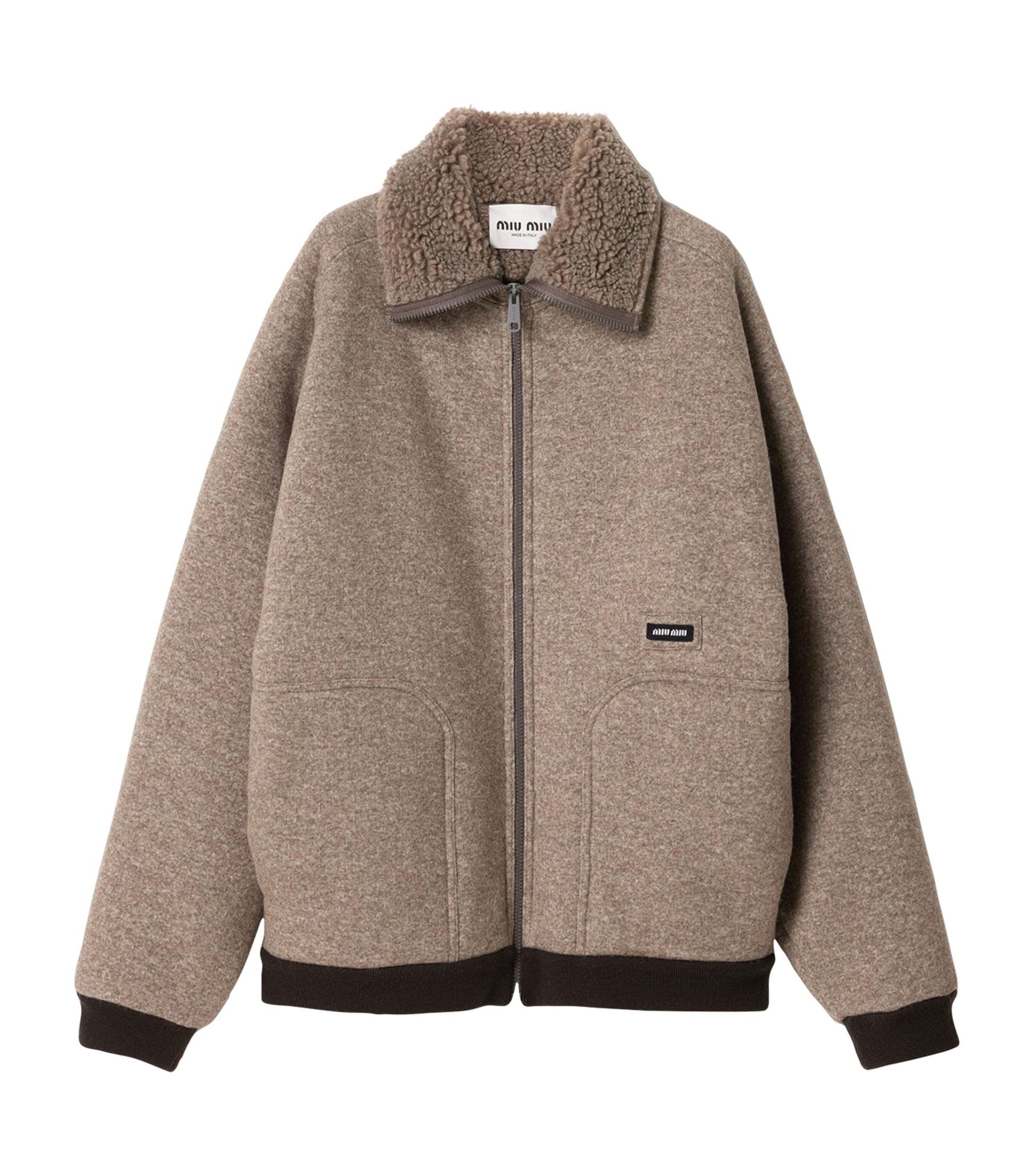 Neutral Faux Shearling-Trim Jacket