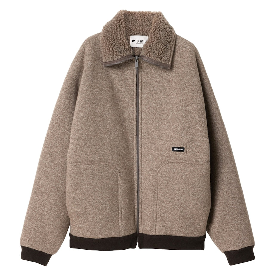 Neutral Faux Shearling-Trim Jacket