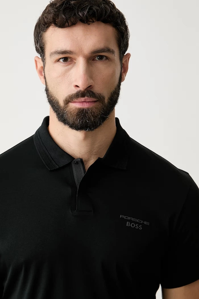 BOSS Green erkek pamuklu yakalı tişört BOSS X PORSCHE