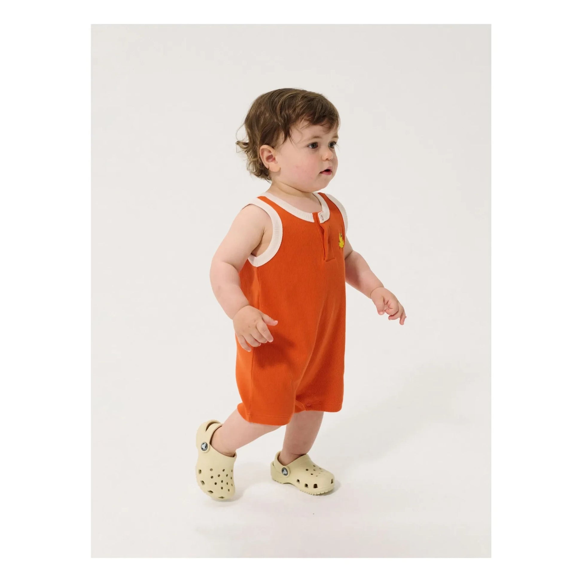 Bobo Choses - Organic Cotton Bird Ribbed Playsuit | Orange