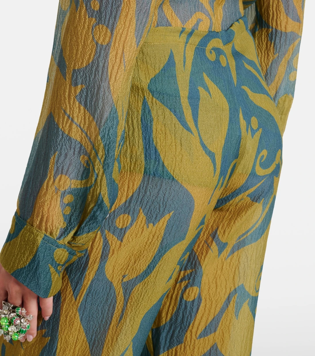 Dries Van Noten - بنطال حريري بقصة مستقيمة ومطبوع بنقشة باشا
