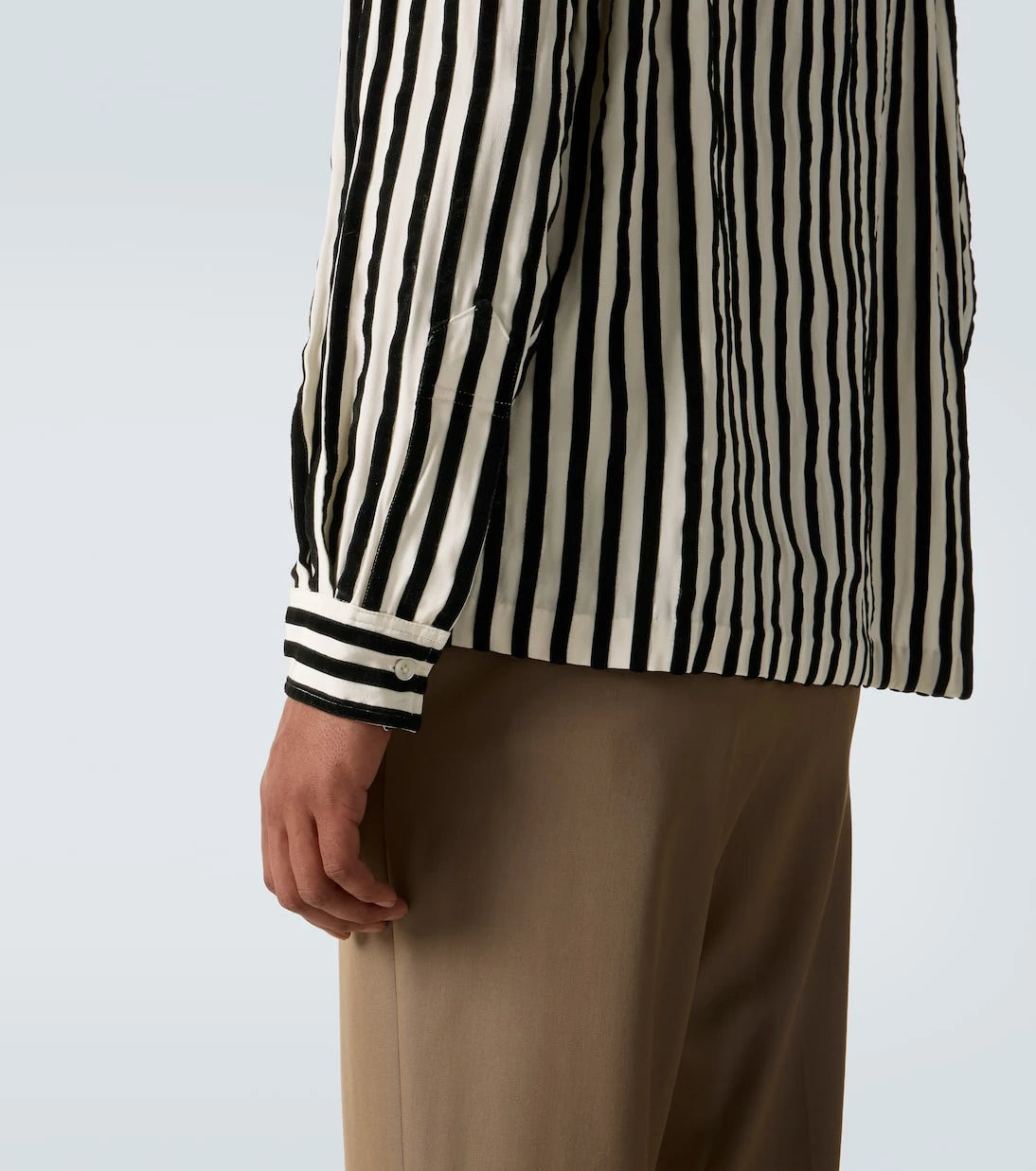 Bode - Striped velvet-trimmed silk shirt