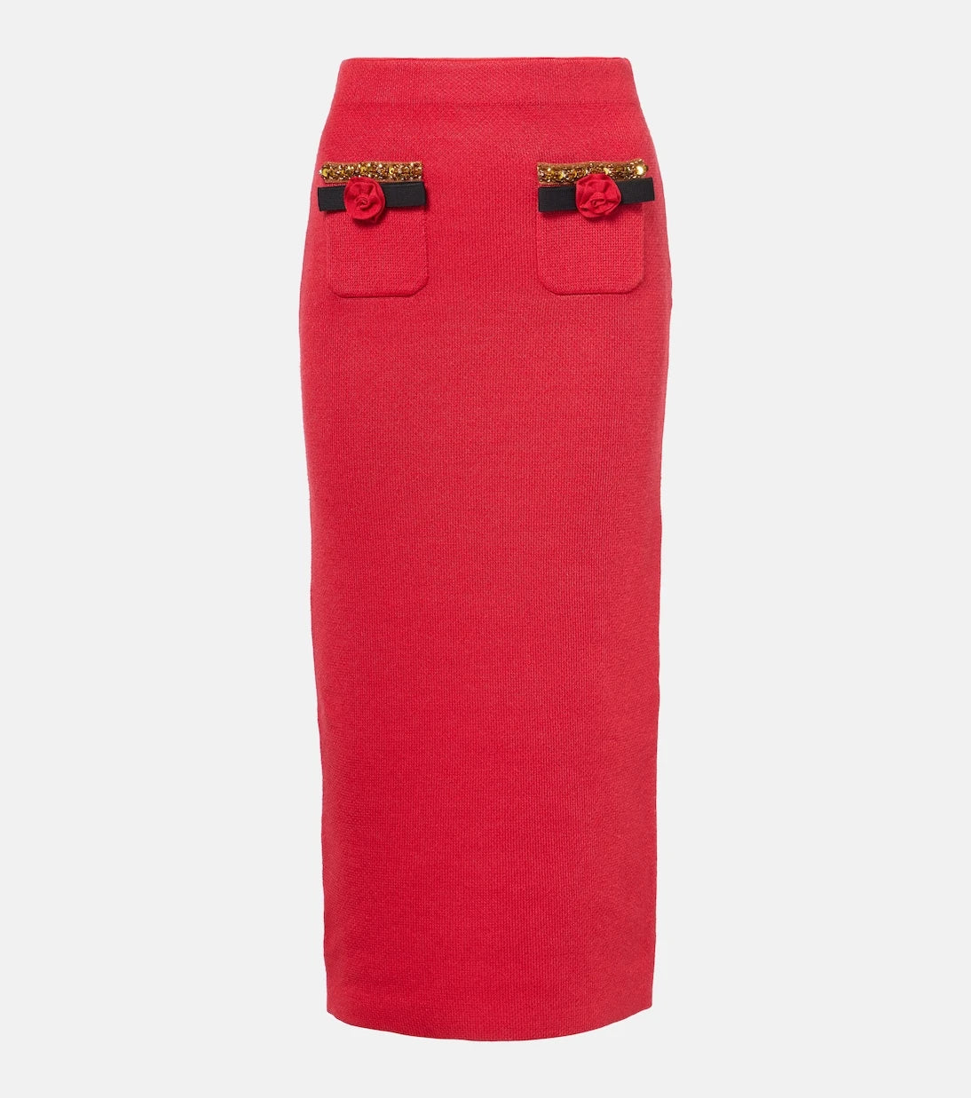 Self-Portrait - Embellished knitted midi skirt