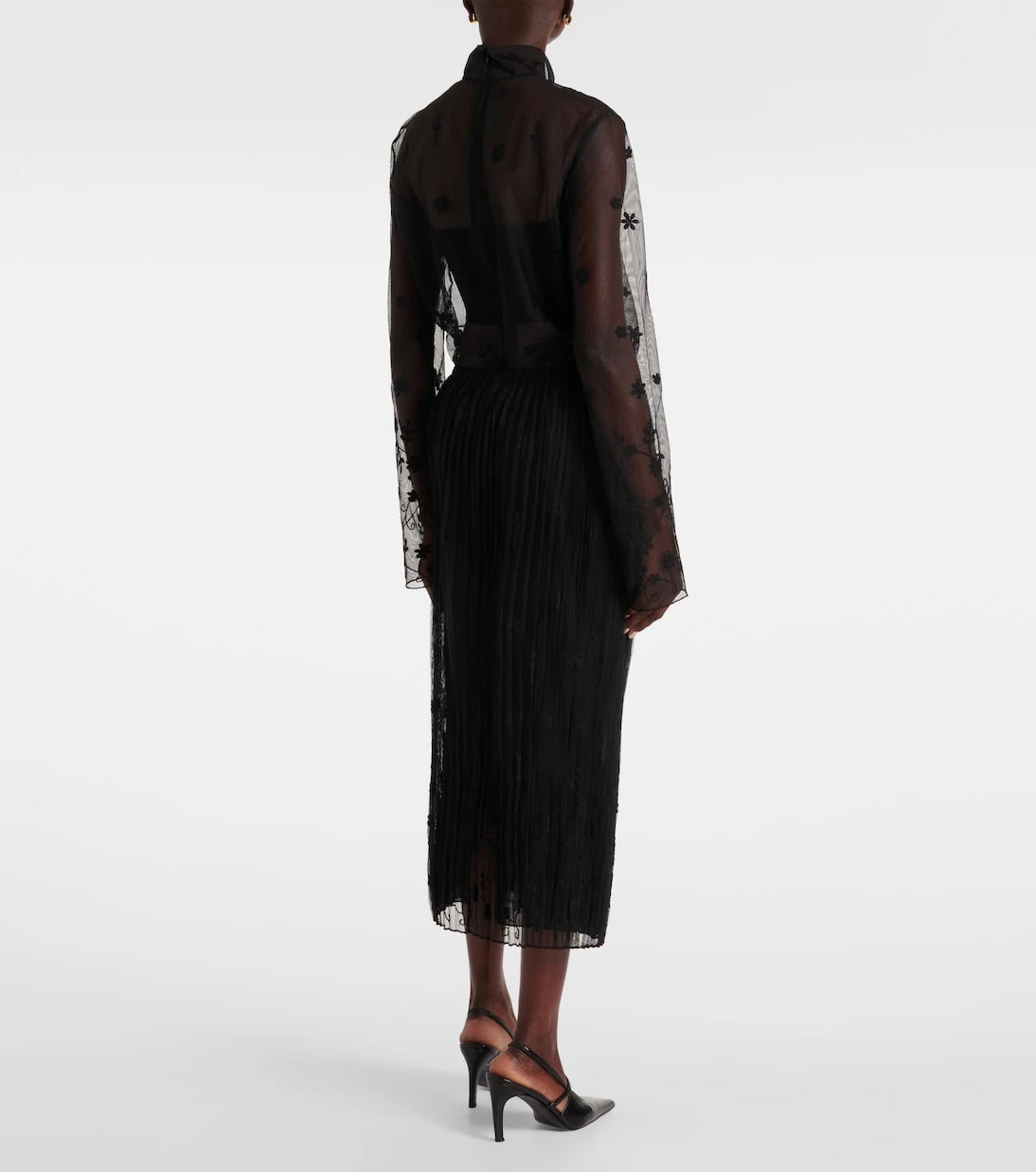 Toteme - Embroidered plissé tulle midi skirt