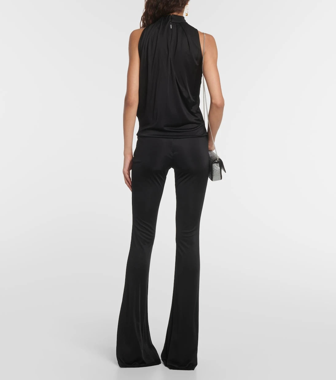 Versace - Cutout turtleneck satin top