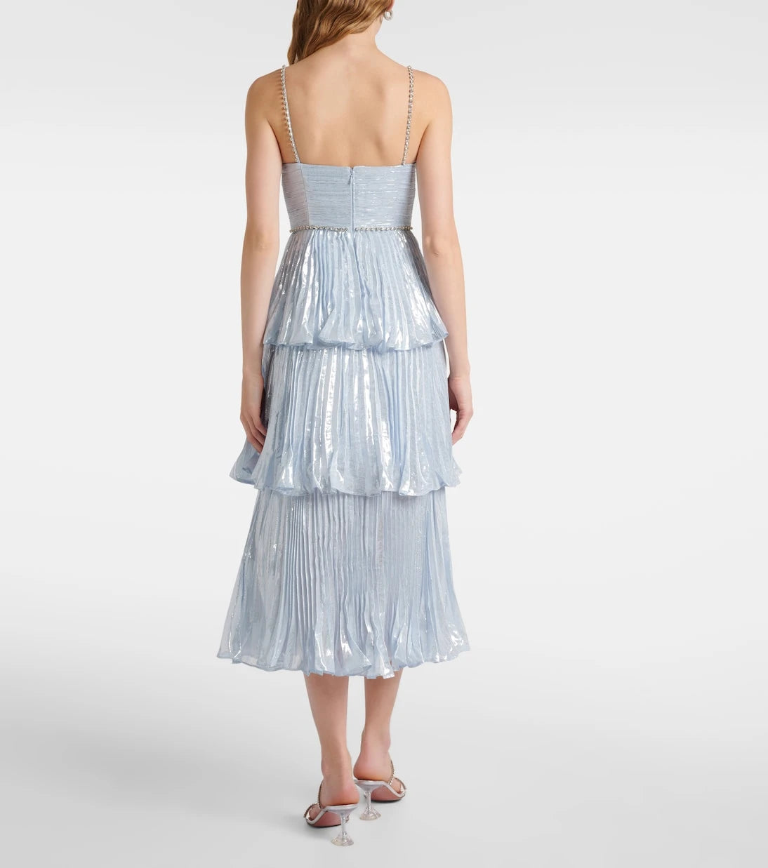 Self-Portrait - Feather-trimmed silk-blend chiffon gown